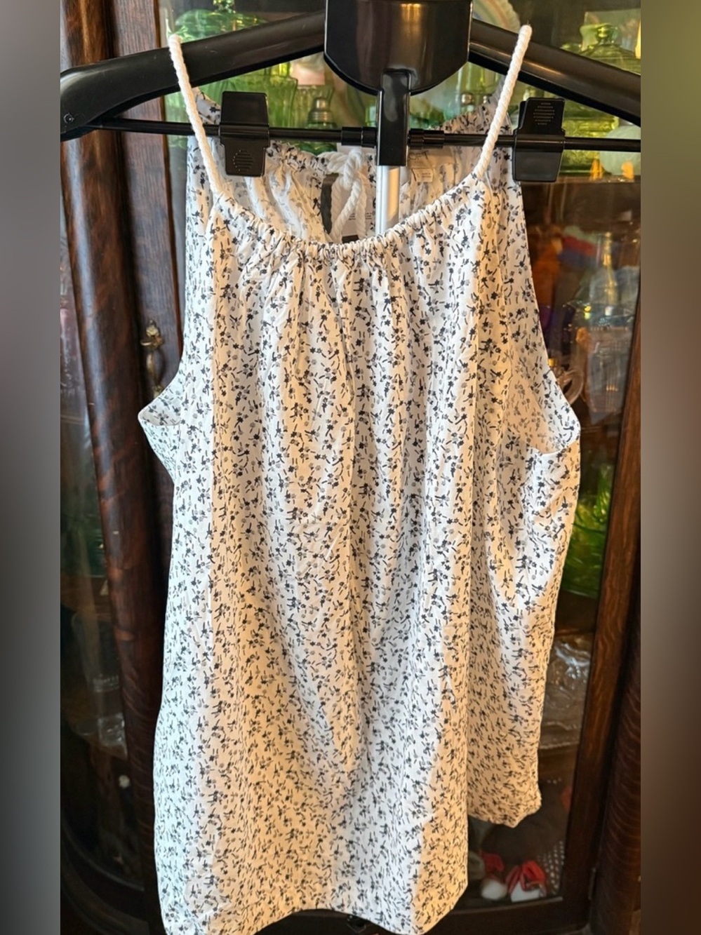LOFT White Tank Camisole with Navy Floral Print